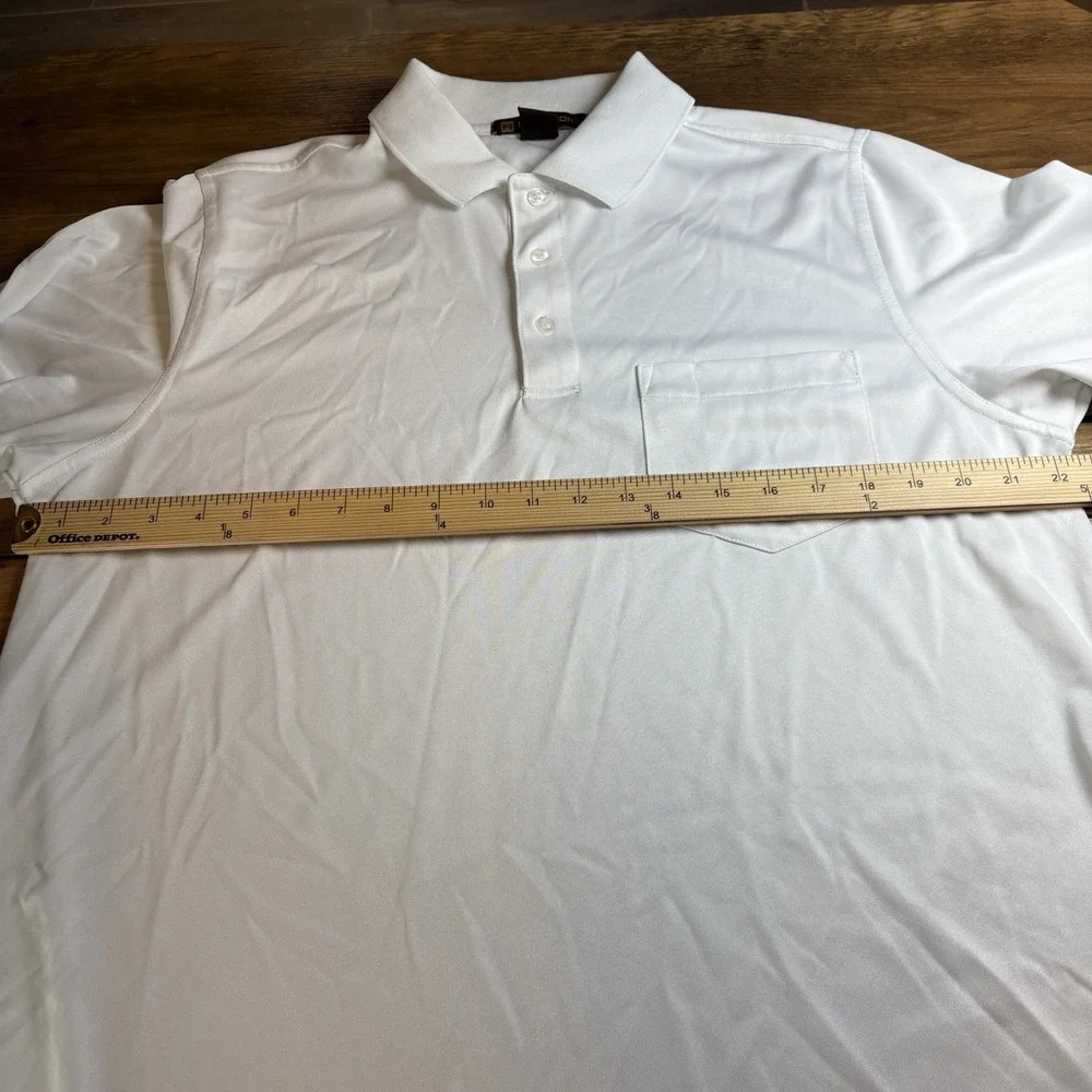 Harriton Mens L White Polo Shirt Business Casual Golf Core Polyester Pocket